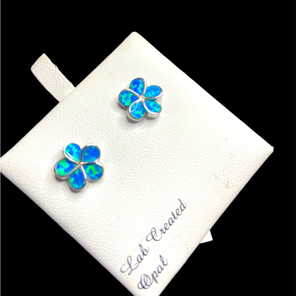 New Lab created opal sterling silver flower earrings